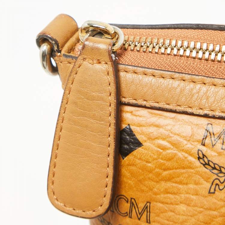 Pre Owned MCM Cognac Visetos Coated Canvas and Leather Zip Tote