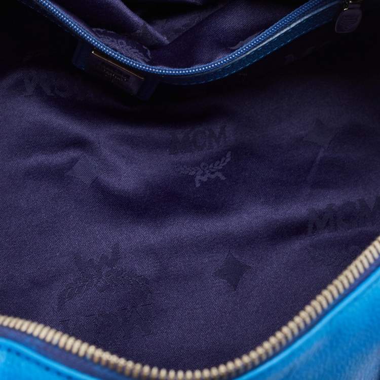 Pre Owned MCM Blue Leather Studded Heritage Barrel Bag