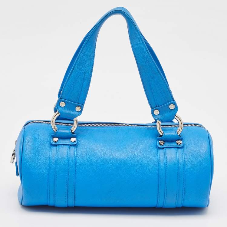 Pre Owned MCM Blue Leather Studded Heritage Barrel Bag