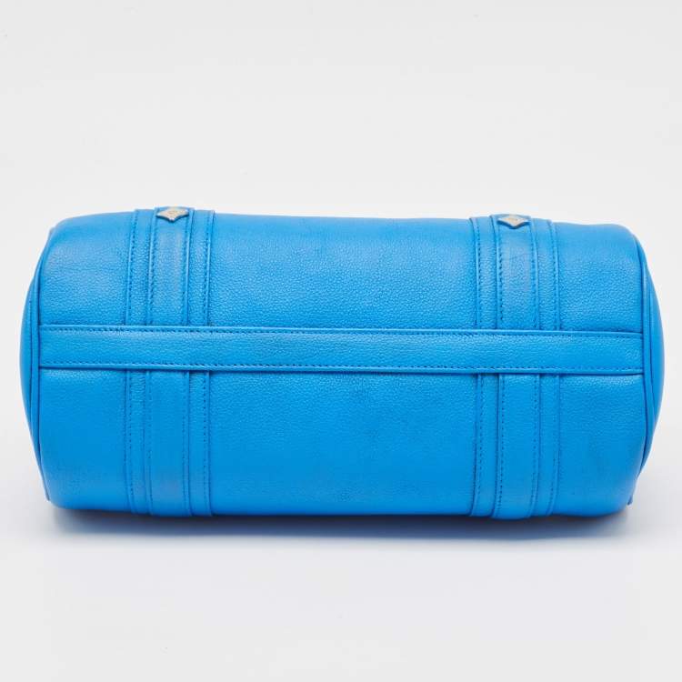Pre Owned MCM Blue Leather Studded Heritage Barrel Bag