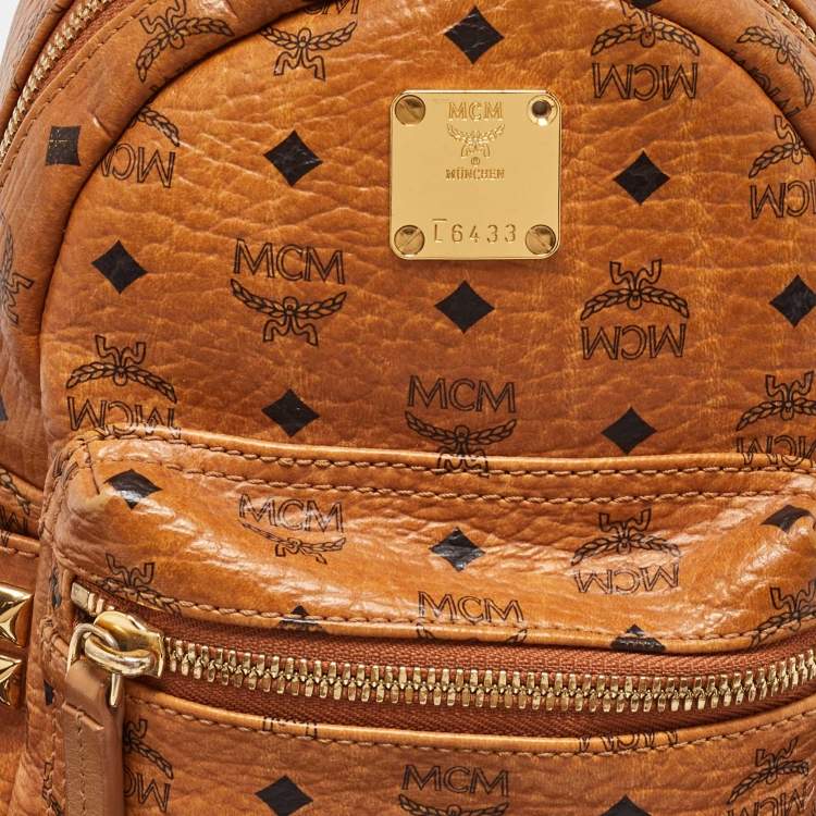 Pre Owned MCM Tan Visetos Coated Canvas and Leather Mini Stark Bebe Boo Backpack