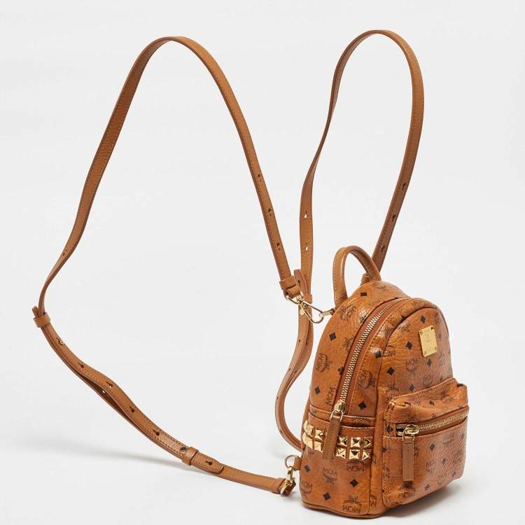 Pre Owned MCM Tan Visetos Coated Canvas and Leather Mini Stark Bebe Boo Backpack