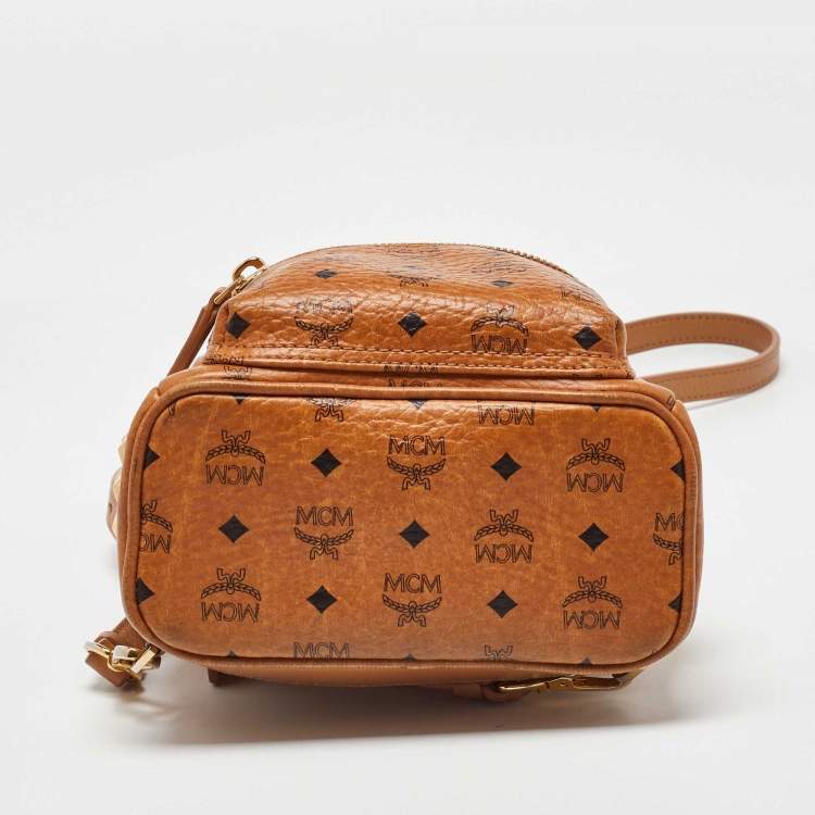 Pre Owned MCM Tan Visetos Coated Canvas and Leather Mini Stark Bebe Boo Backpack