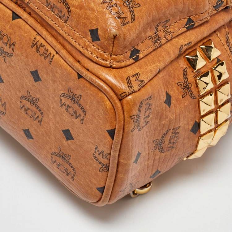 Pre Owned MCM Tan Visetos Coated Canvas and Leather Mini Stark Bebe Boo Backpack