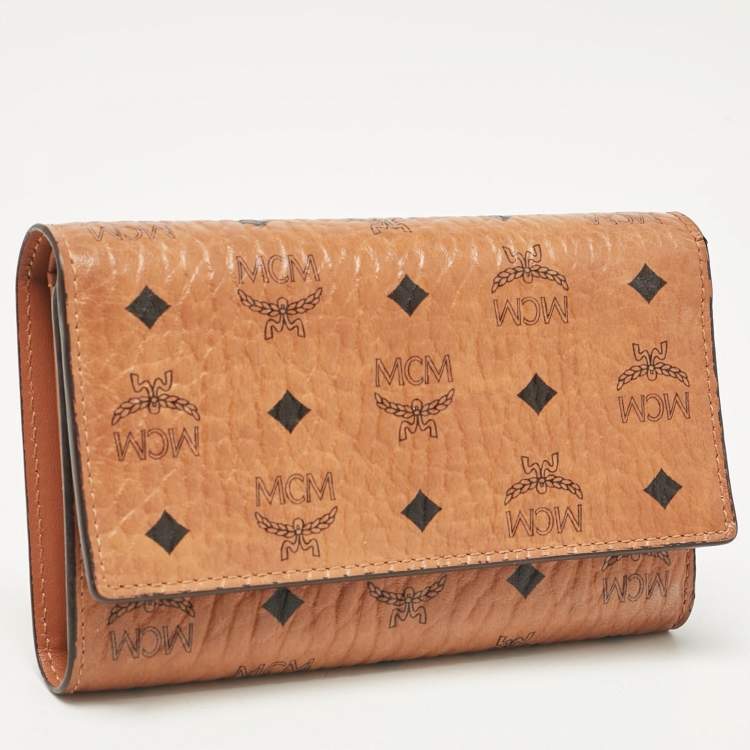 Pre Owned MCM Cognac Visetos Coated Canvas Trifold Wallet