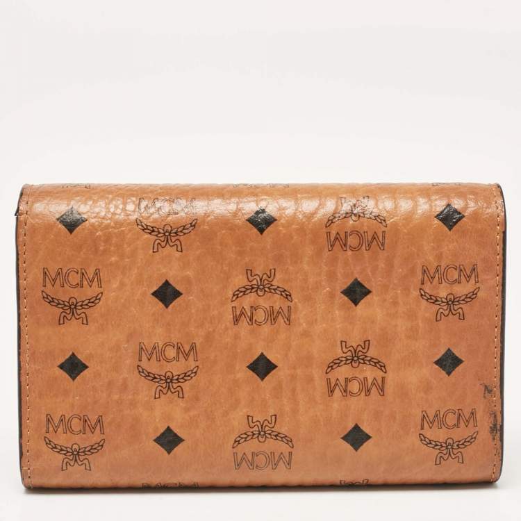 Pre Owned MCM Cognac Visetos Coated Canvas Trifold Wallet