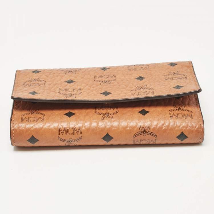 Pre Owned MCM Cognac Visetos Coated Canvas Trifold Wallet