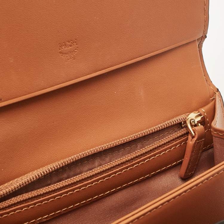 Pre Owned MCM Cognac Visetos Coated Canvas Trifold Wallet