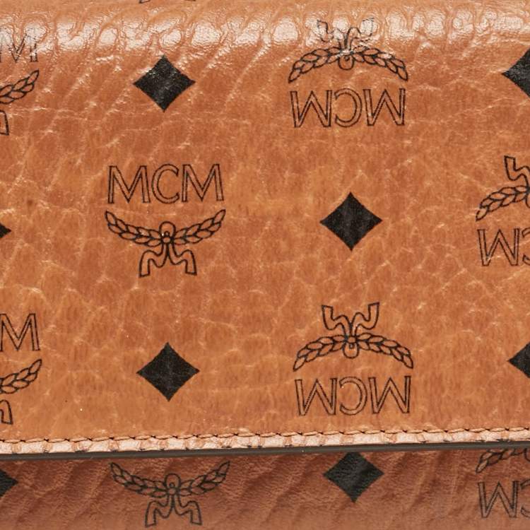 Pre Owned MCM Cognac Visetos Coated Canvas Trifold Wallet