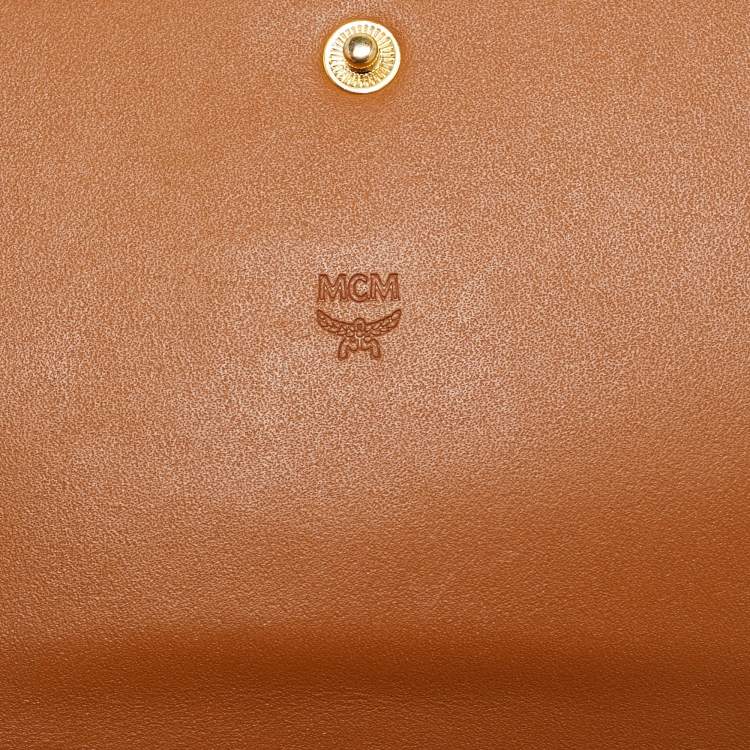 Pre Owned MCM Cognac Visetos Coated Canvas and Leather Phone Crossbody Bag