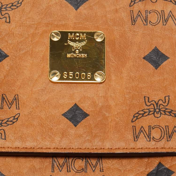 Pre Owned MCM Cognac Visetos Coated Canvas and Leather Phone Crossbody Bag