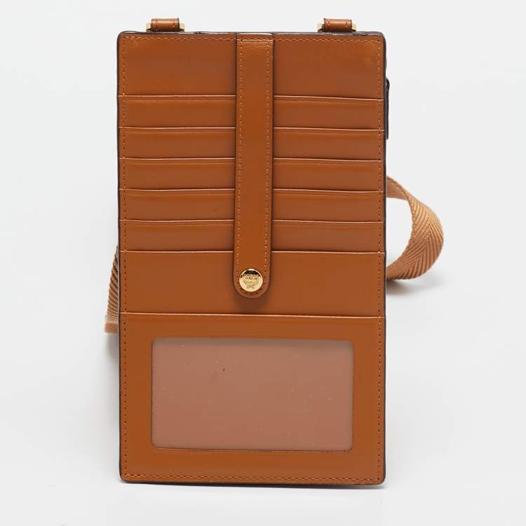 Pre Owned MCM Cognac Visetos Coated Canvas and Leather Phone Crossbody Bag