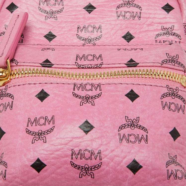 Pre Owned MCM Pink Visetos Coated Canvas and Leather Mini Studded Stark Bebe Boo Backpack