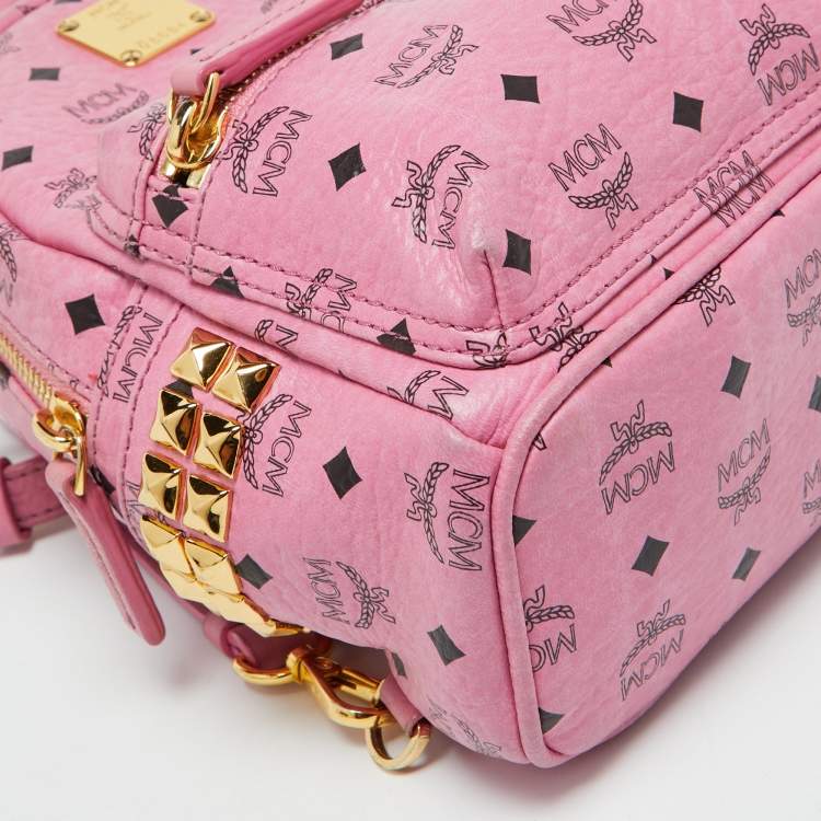 Pre Owned MCM Pink Visetos Coated Canvas and Leather Mini Studded Stark Bebe Boo Backpack