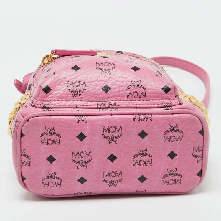 Pre Owned MCM Pink Visetos Coated Canvas and Leather Mini Studded Stark Bebe Boo Backpack