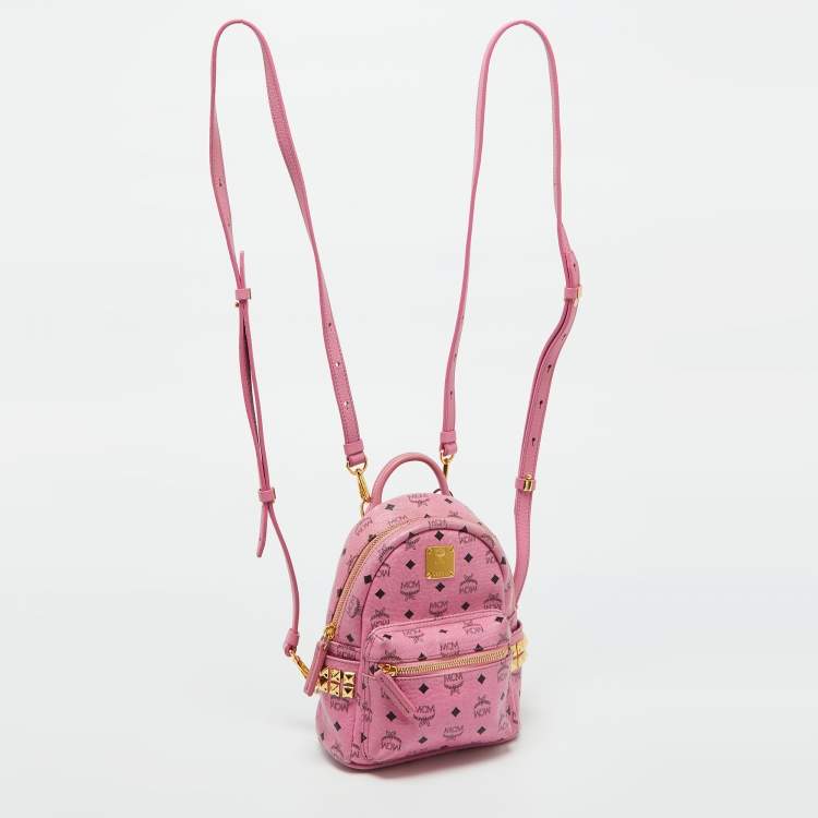 Pre Owned MCM Pink Visetos Coated Canvas and Leather Mini Studded Stark Bebe Boo Backpack