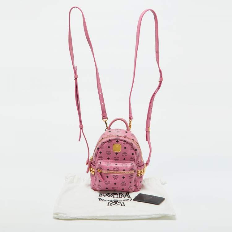 Pre Owned MCM Pink Visetos Coated Canvas and Leather Mini Studded Stark Bebe Boo Backpack