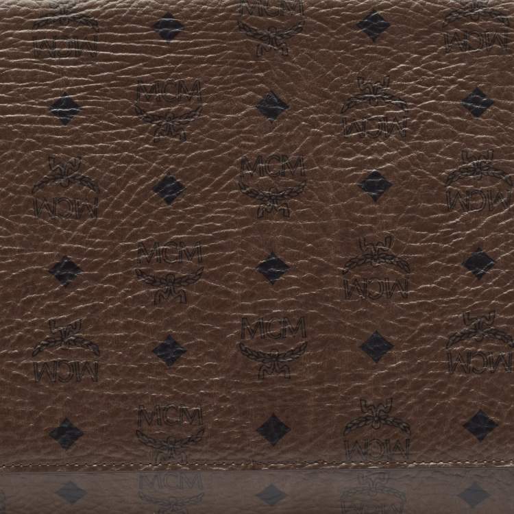 Pre Owned MCM Dark Brown Visetos Coated Canvas and Leather Envelope Clutch