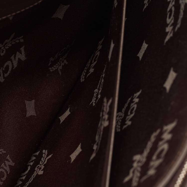 Pre Owned MCM Dark Brown Visetos Coated Canvas and Leather Envelope Clutch