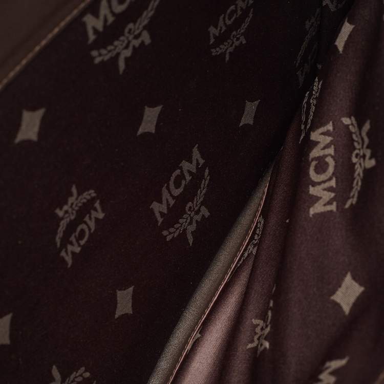 Pre Owned MCM Dark Brown Visetos Coated Canvas and Leather Envelope Clutch