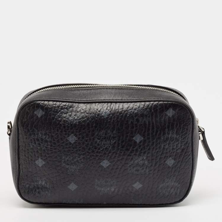 Pre Owned MCM Black Visetos Coated Canvas and Leather Camera Crossbody Bag
