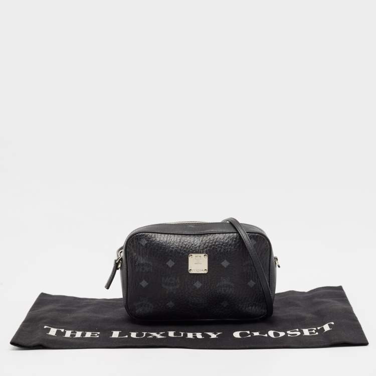 Pre Owned MCM Black Visetos Coated Canvas and Leather Camera Crossbody Bag