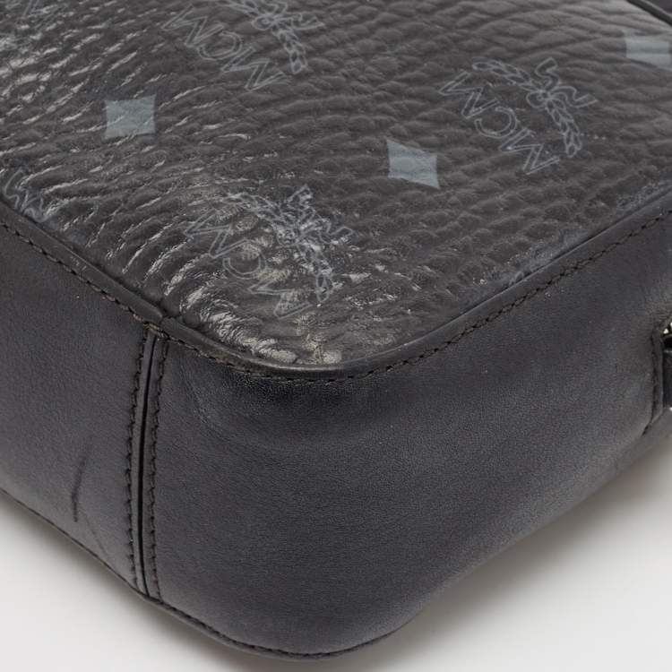 Pre Owned MCM Black Visetos Coated Canvas and Leather Camera Crossbody Bag