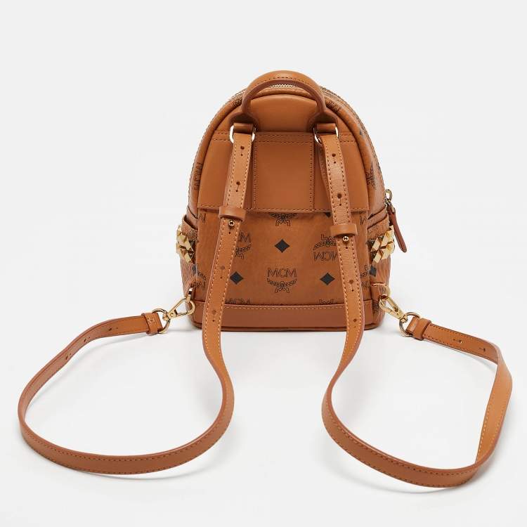 Pre Owned MCM Cognac Visetos Coated Canvas and Leather Mini Stark Bebe Boo Backpack