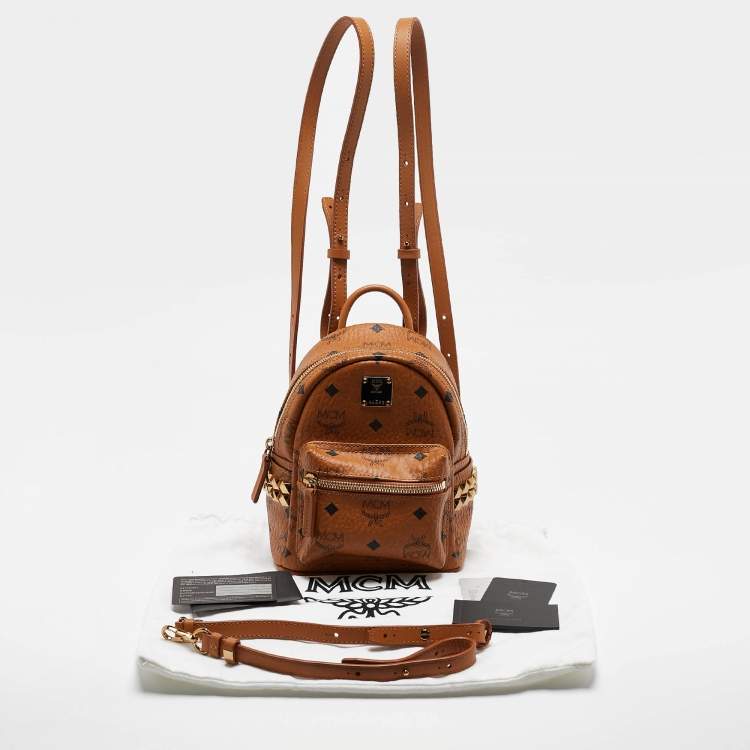 Pre Owned MCM Cognac Visetos Coated Canvas and Leather Mini Stark Bebe Boo Backpack