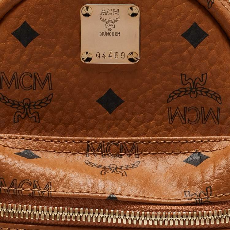 Pre Owned MCM Cognac Visetos Coated Canvas and Leather Mini Stark Bebe Boo Backpack