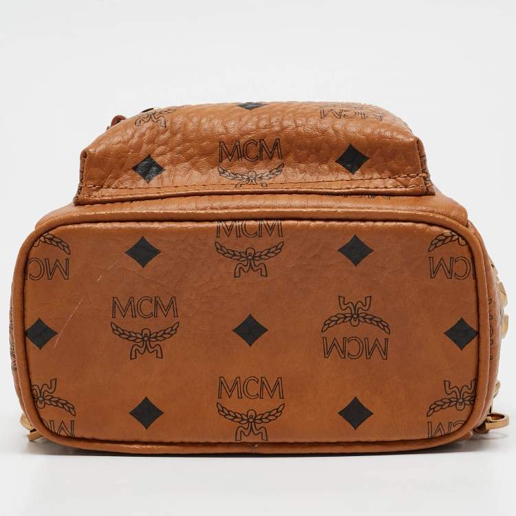 Pre Owned MCM Cognac Visetos Coated Canvas and Leather Mini Stark Bebe Boo Backpack