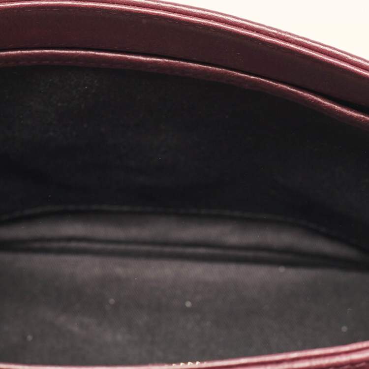 Pre Owned MCM Burgundy Embossed Leather Flap Top Handle Bag 