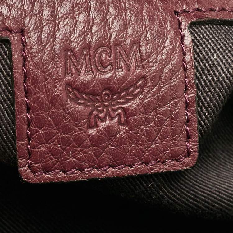 Pre Owned MCM Burgundy Embossed Leather Flap Top Handle Bag 