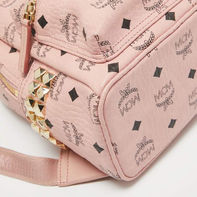 Pre Owned MCM Pink Visetos Coated Canvas Mini Side Studs Stark Backpack