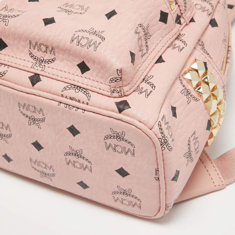 Pre Owned MCM Pink Visetos Coated Canvas Mini Side Studs Stark Backpack