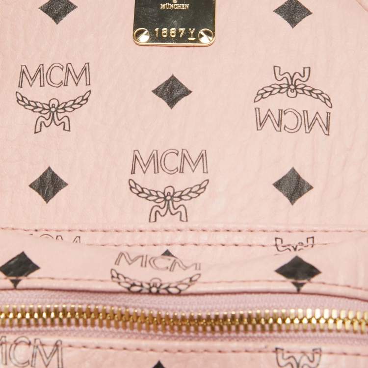Pre Owned MCM Pink Visetos Coated Canvas Mini Side Studs Stark Backpack