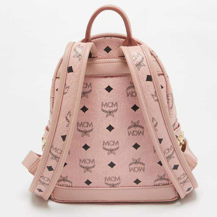 Pre Owned MCM Pink Visetos Coated Canvas Mini Side Studs Stark Backpack