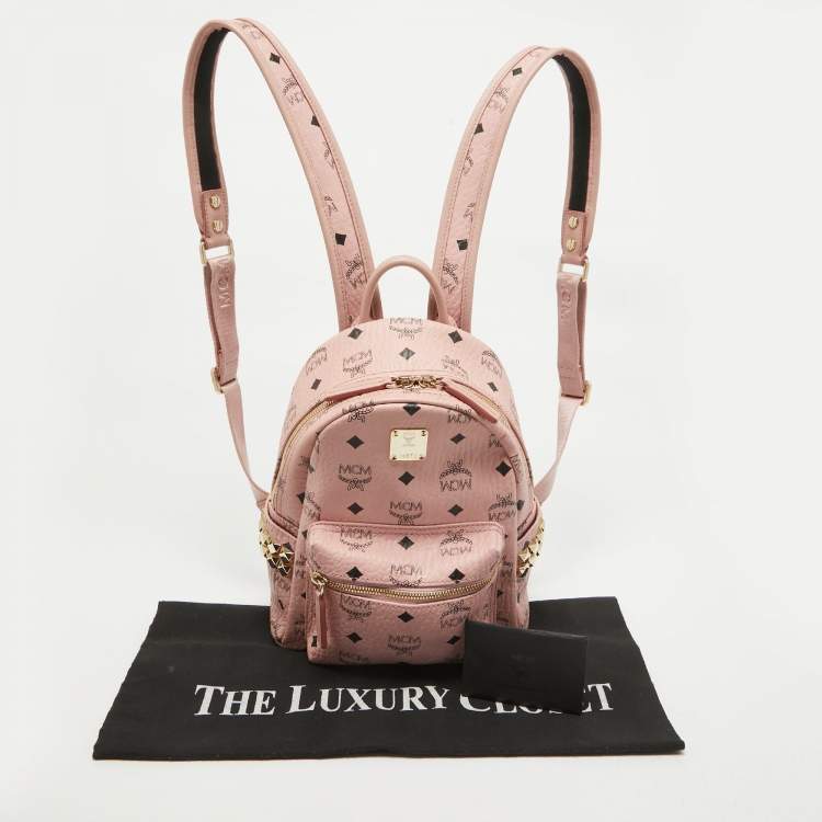 Pre Owned MCM Pink Visetos Coated Canvas Mini Side Studs Stark Backpack