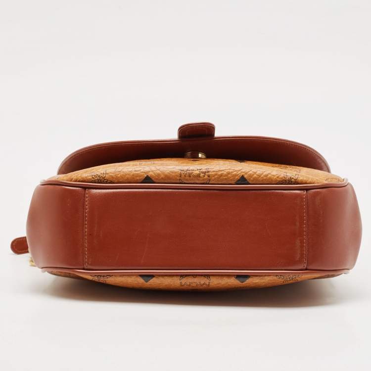Pre Owned MCM Cognac Visetos Coated Canvas and Leather Messenger Flap Bag