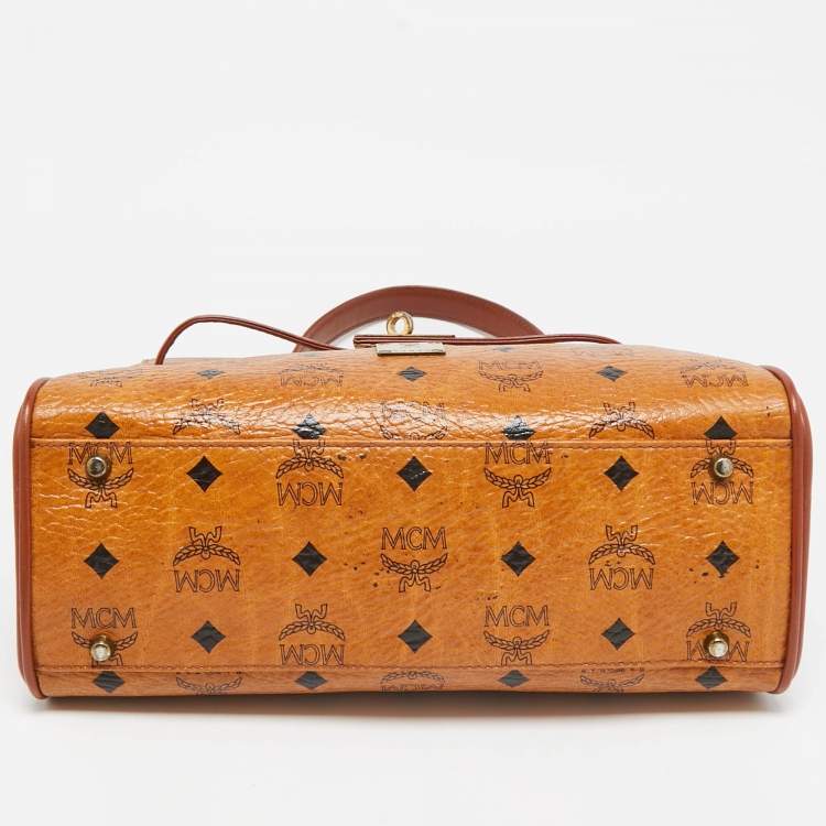 Pre Owned MCM Cognac Visetos Coated Canvas Heritage Top Handle Bag