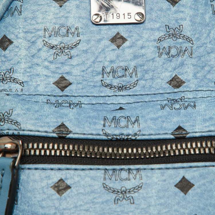 Pre Owned MCM Blue Visetos Coated Canvas and Leather Side Stud X-Mini Stark Bebe Boo Backpack