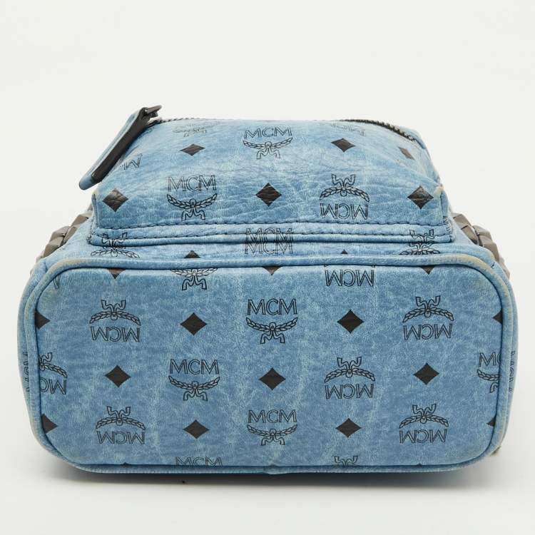 Pre Owned MCM Blue Visetos Coated Canvas and Leather Side Stud X-Mini Stark Bebe Boo Backpack