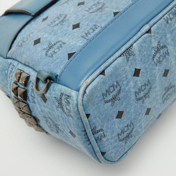 Pre Owned MCM Blue Visetos Coated Canvas and Leather Side Stud X-Mini Stark Bebe Boo Backpack