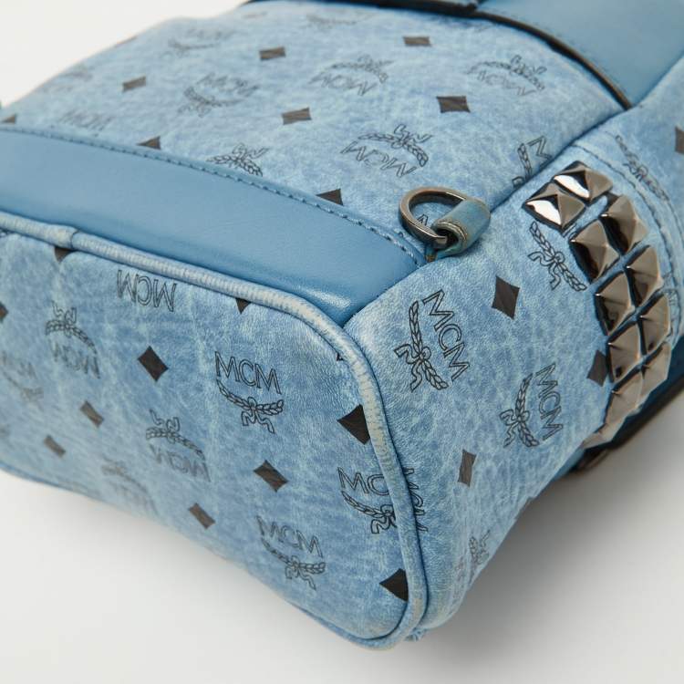 Pre Owned MCM Blue Visetos Coated Canvas and Leather Side Stud X-Mini Stark Bebe Boo Backpack