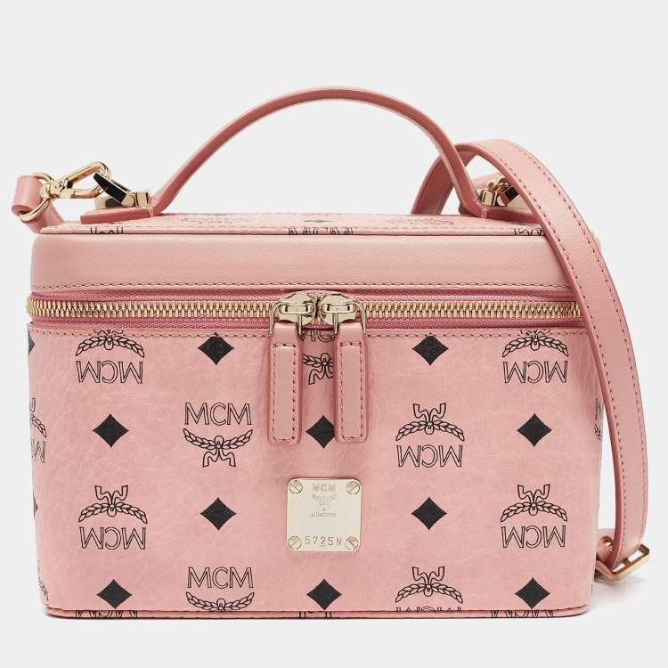 Pre Owned MCM Pink Visetos Coated Canvas and Leather Rockstar Vanity Case Bag