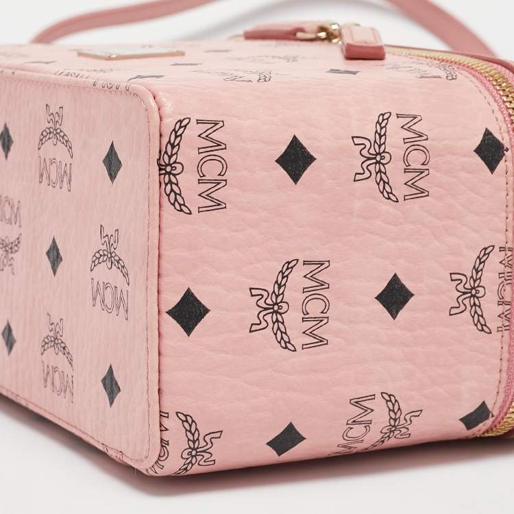 Pre Owned MCM Pink Visetos Coated Canvas and Leather Rockstar Vanity Case Bag