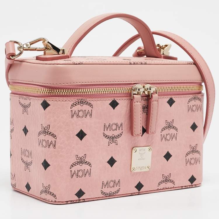 Pre Owned MCM Pink Visetos Coated Canvas and Leather Rockstar Vanity Case Bag