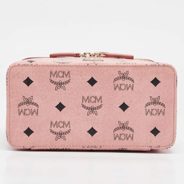Pre Owned MCM Pink Visetos Coated Canvas and Leather Rockstar Vanity Case Bag