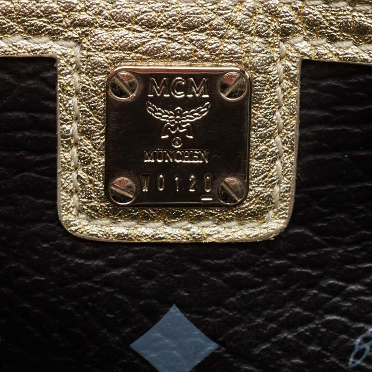 Pre Owned MCM Black/Gold Visetos Coated Canvas and Leather Princess Lion Tote