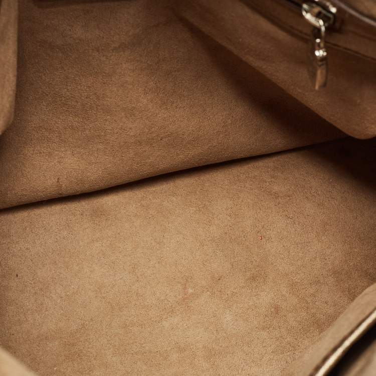 Pre Owned MCM White/Gold Visetos Coated Canvas and Lizard Embossed Leather Princess Lion Boston Bag